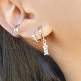 Pair Of 925 Sterling Silver White CZ With Baguette Gem Center Minimal Hoop Earrings